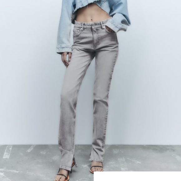 Zara Jeans Nwt Zara Trf Slim Split Jeans Light Gray Poshmark
